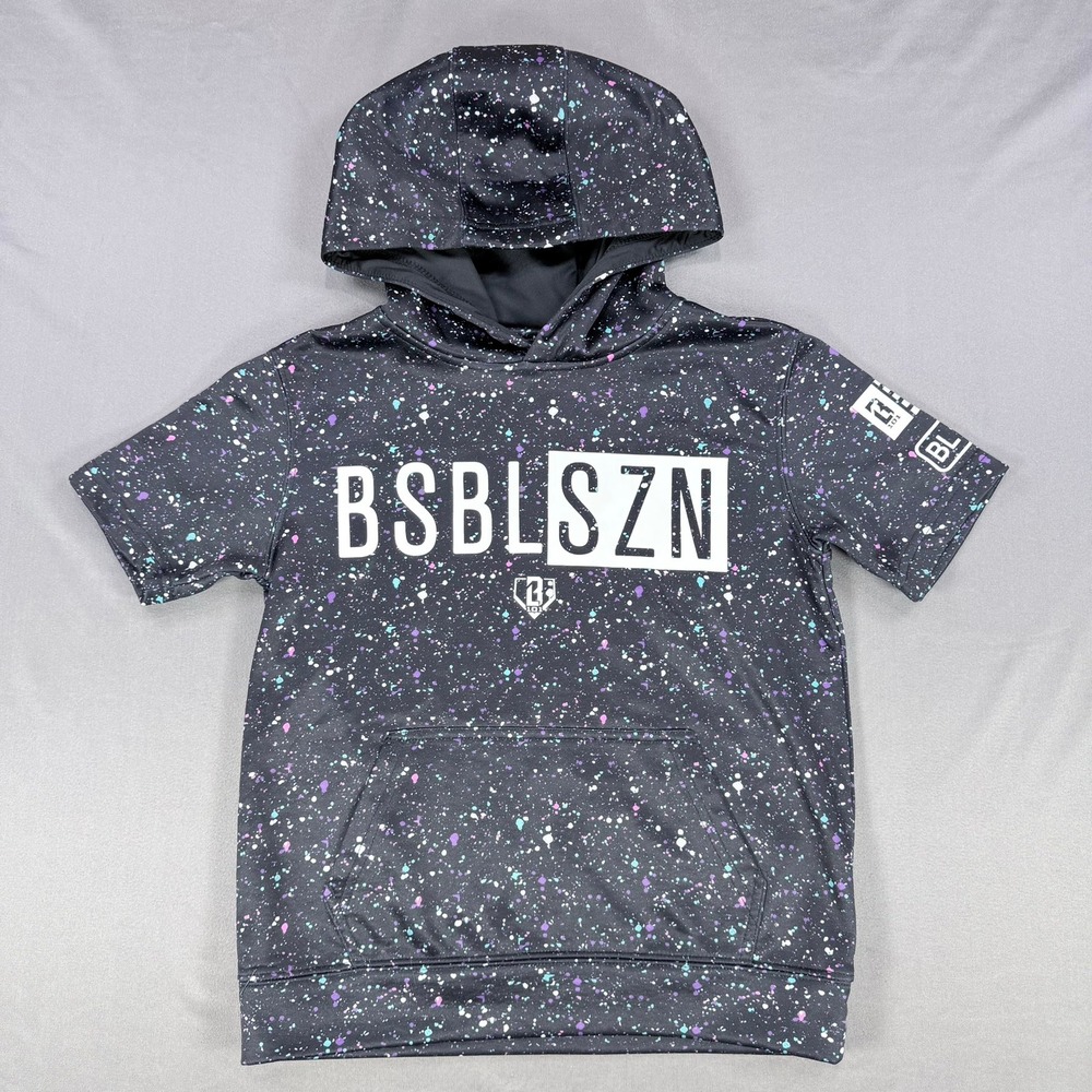 BL101 BSBLSZN Boys YS Black Paint Splatter Short Sleeve Performance Hoodie Sport